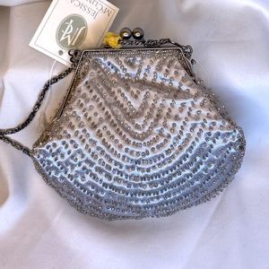 Silver beaded Clutch Purse by Jessica McClintock